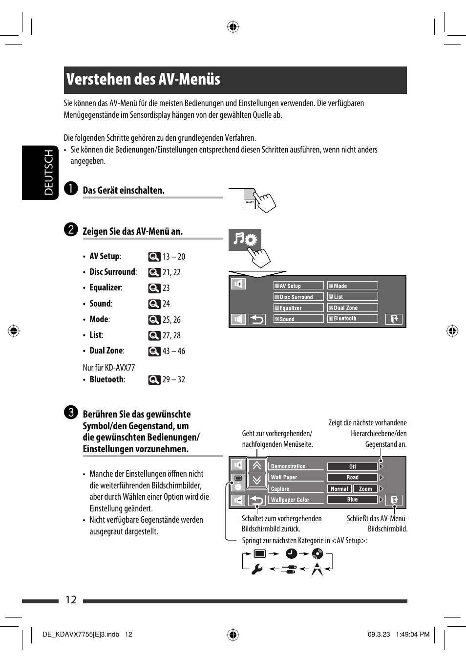 Verstehen des av-menüs | JVC KD-AVX77 User Manual | Page 86 / 292