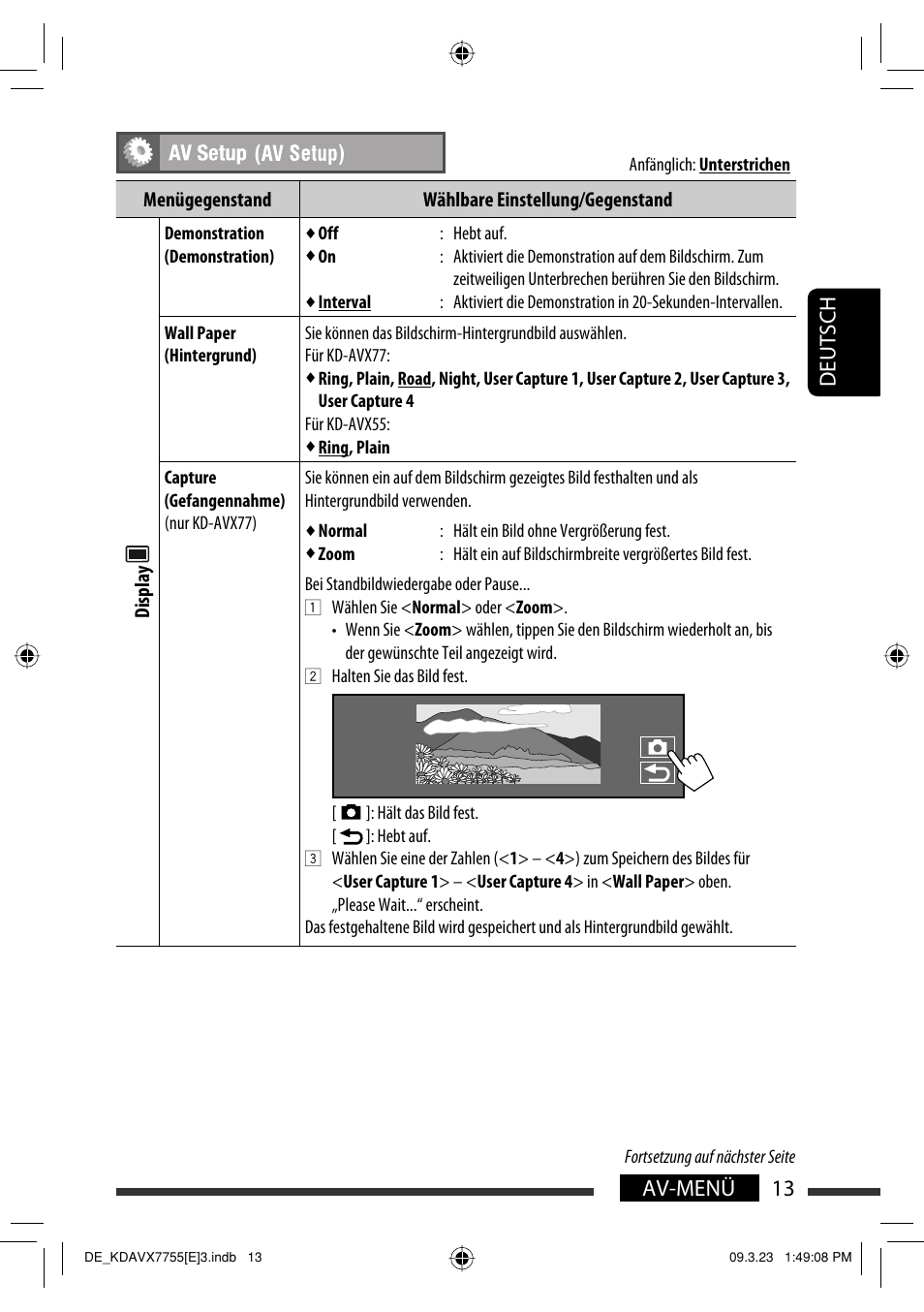 13 av-menü deutsch | JVC KD-AVX77 User Manual | Page 87 / 292