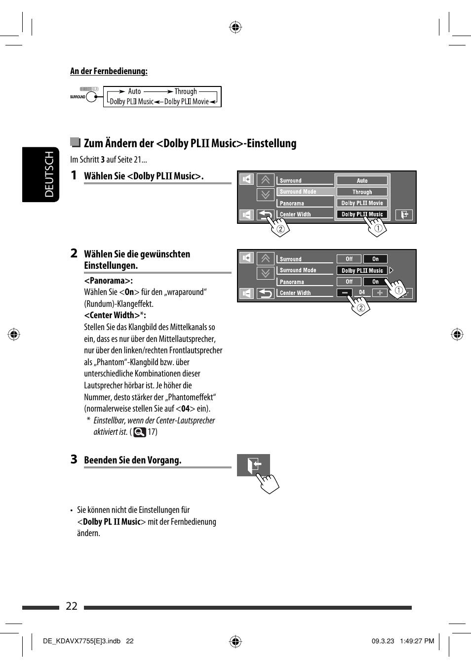 Zum ändern der <dolby pl ii music>-einstellung | JVC KD-AVX77 User Manual | Page 96 / 292