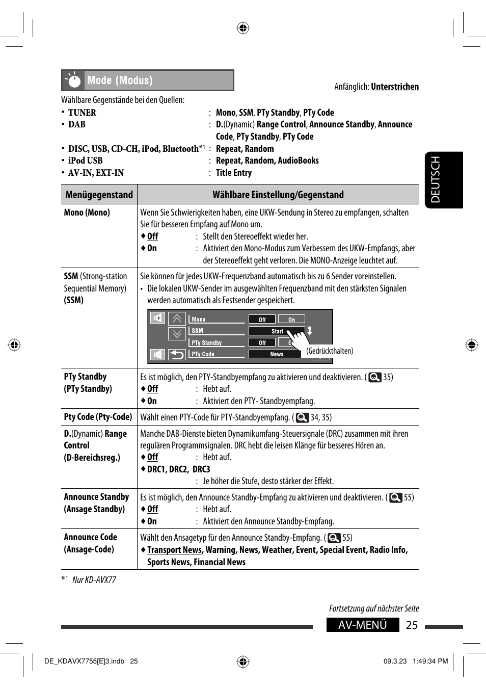 25 av-menü deutsch | JVC KD-AVX77 User Manual | Page 99 / 292