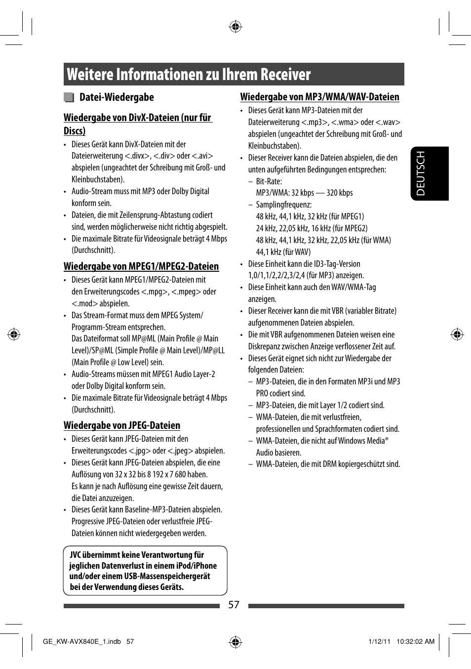 Weitere informationen zu ihrem receiver, Datei-wiedergabe | JVC KW-AVX840 User Manual | Page 121 / 261