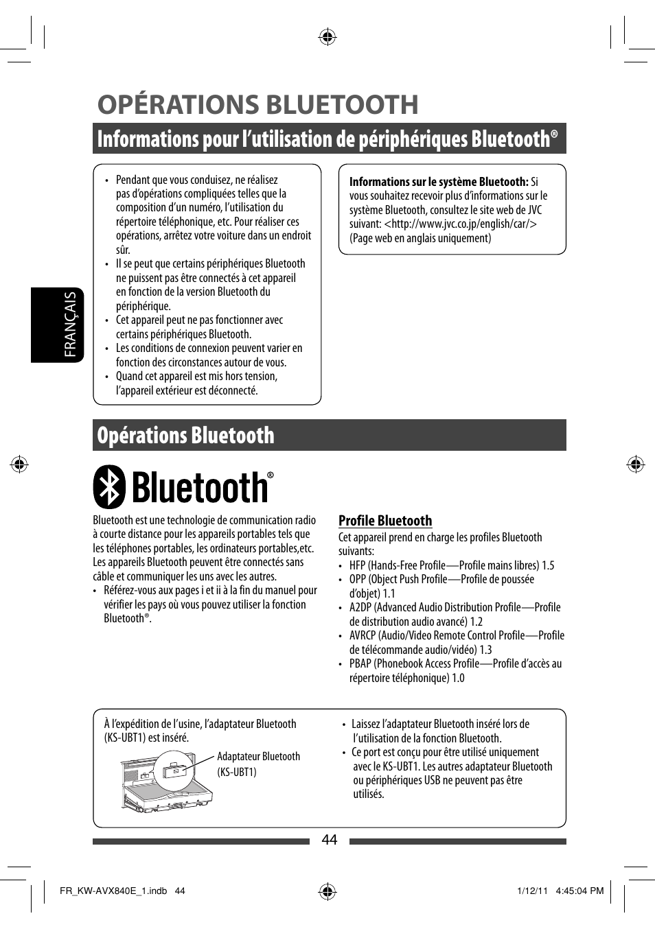 Opérations bluetooth | JVC KW-AVX840 User Manual | Page 172 / 261