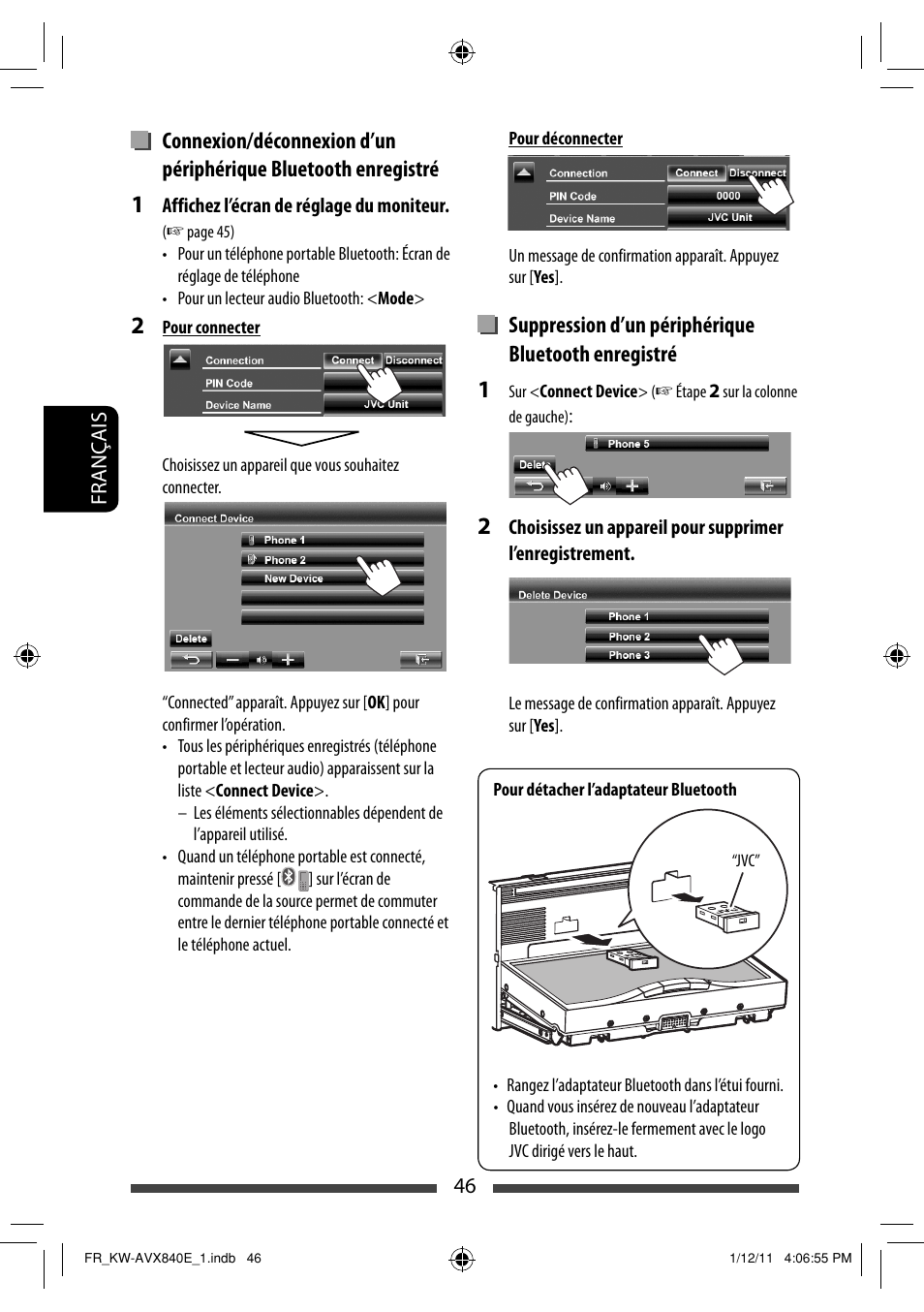 Suppression d’un périphérique bluetooth enregistré | JVC KW-AVX840 User Manual | Page 174 / 261