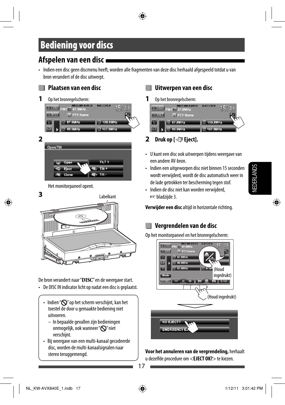 Bediening voor discs, Afspelen van een disc | JVC KW-AVX840 User Manual | Page 209 / 261