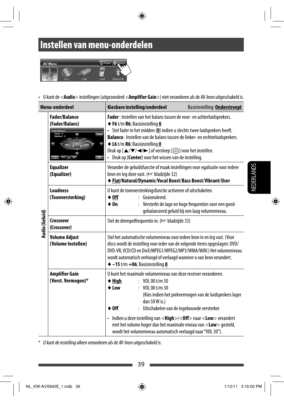 Instellen van menu-onderdelen | JVC KW-AVX840 User Manual | Page 231 / 261