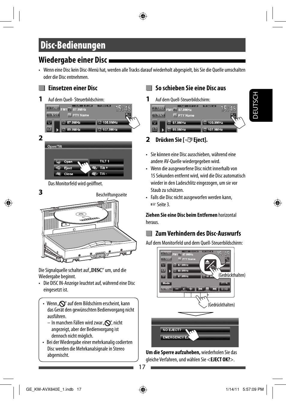 Disc-bedienungen, Wiedergabe einer disc | JVC KW-AVX840 User Manual | Page 81 / 261