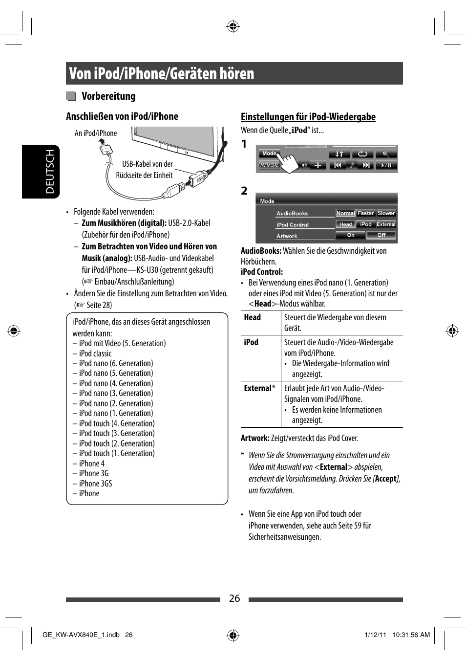 Von ipod/iphone/geräten hören, Vorbereitung | JVC KW-AVX840 User Manual | Page 90 / 261