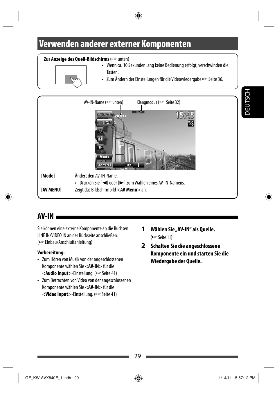 Verwenden anderer externer komponenten, Av-in | JVC KW-AVX840 User Manual | Page 93 / 261