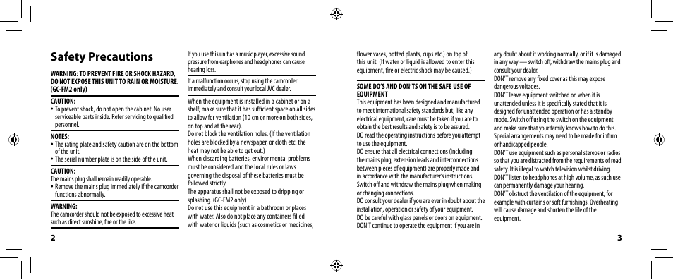 Safety precautions | JVC GC-WP10 User Manual | Page 2 / 45