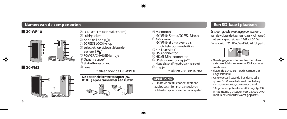 Namen van de componenten een sd-kaart plaatsen | JVC GC-WP10 User Manual | Page 23 / 45