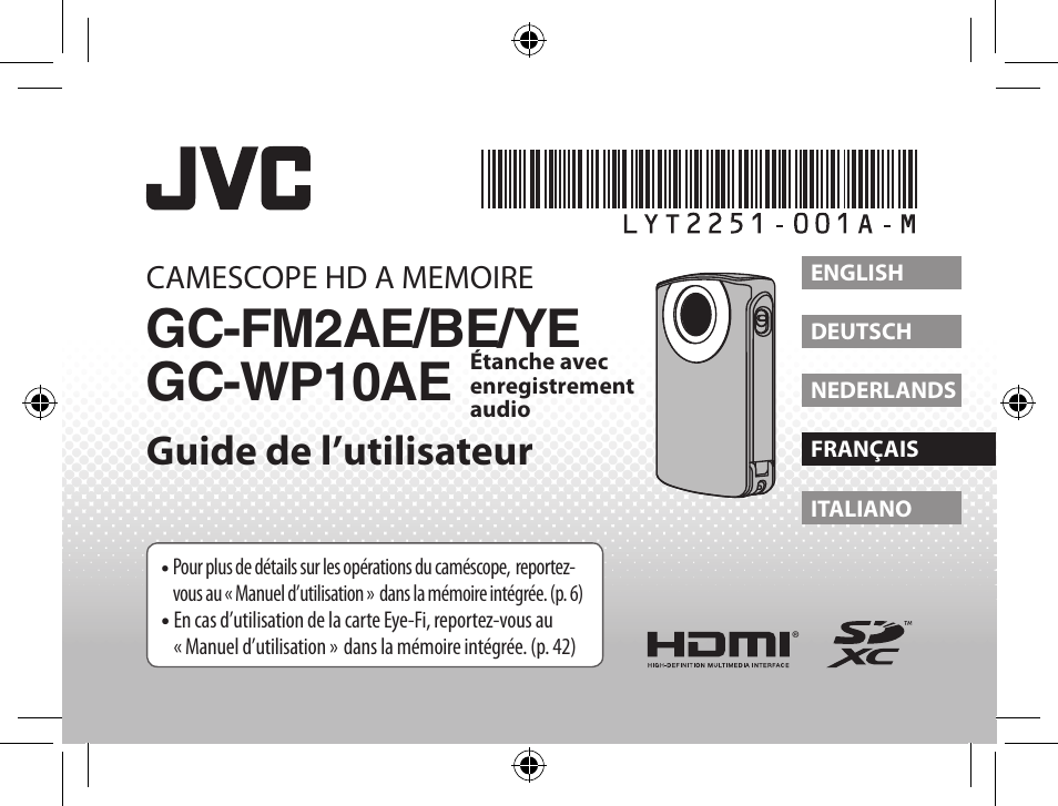 Français, Gc-fm2ae/be/ye gc-wp10ae, Guide de l’utilisateur | JVC GC-WP10 User Manual | Page 28 / 45