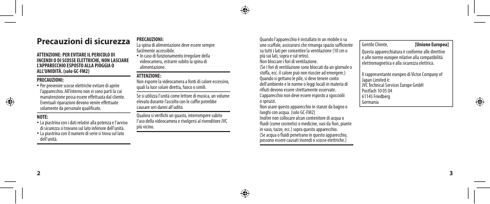 Precauzioni di sicurezza | JVC GC-WP10 User Manual | Page 38 / 45