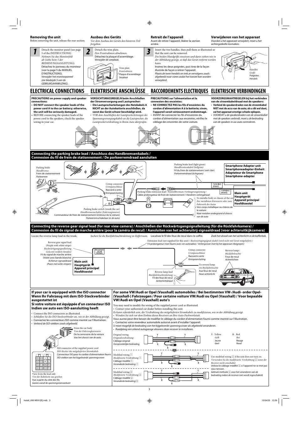 Electrical connections, Raccordements electriques, Elektrische verbindingen elektrische anschlüsse | JVC KW-NSX1 User Manual | Page 3 / 6