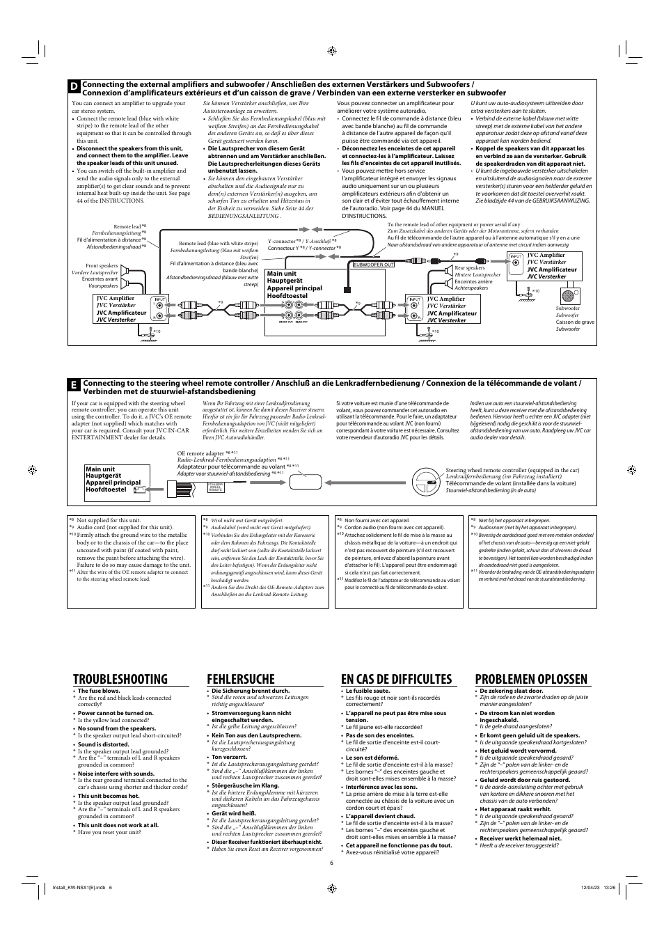 Troubleshooting, En cas de difficultes, Fehlersuche | Problemen oplossen | JVC KW-NSX1 User Manual | Page 6 / 6