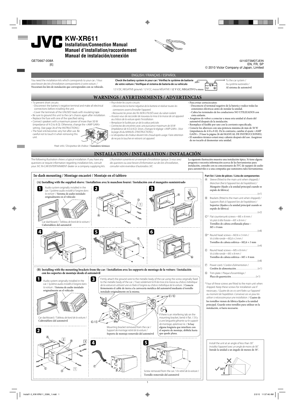 JVC KW-XR611 User Manual | 6 pages