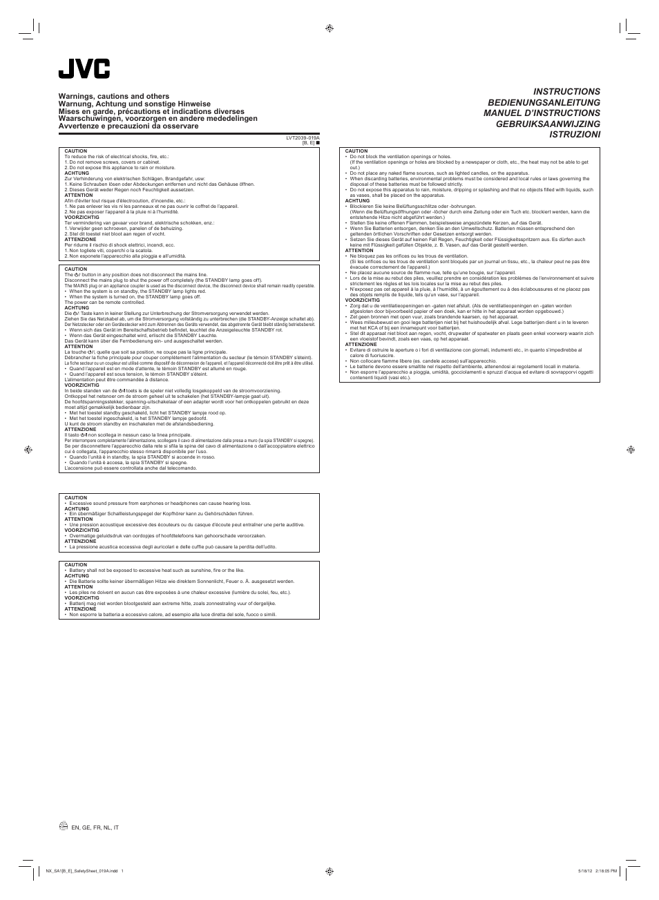 JVC NX-SA1 User Manual | 2 pages