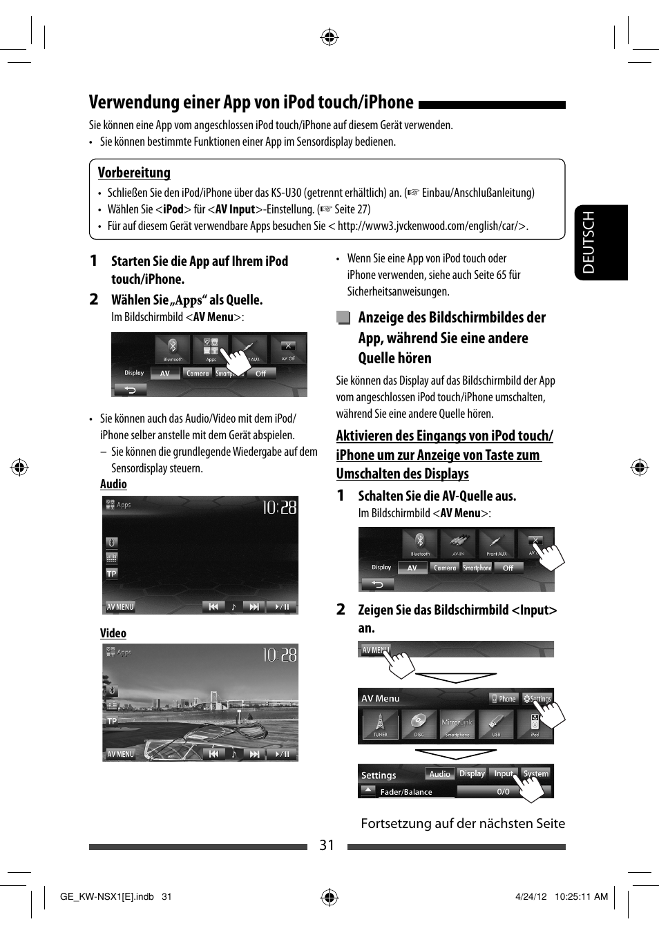 Verwendung einer app von ipod touch/iphone | JVC KW-NSX1 User Manual | Page 101 / 282