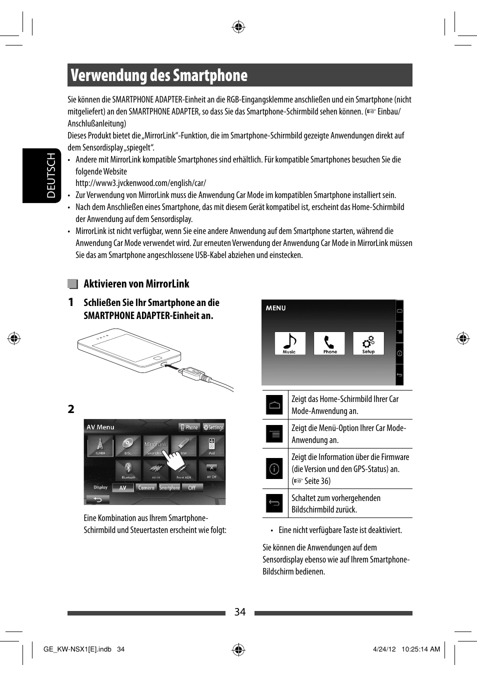 Verwendung des smartphone | JVC KW-NSX1 User Manual | Page 104 / 282