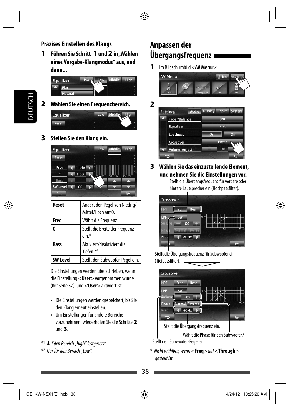 Anpassen der übergangsfrequenz | JVC KW-NSX1 User Manual | Page 108 / 282