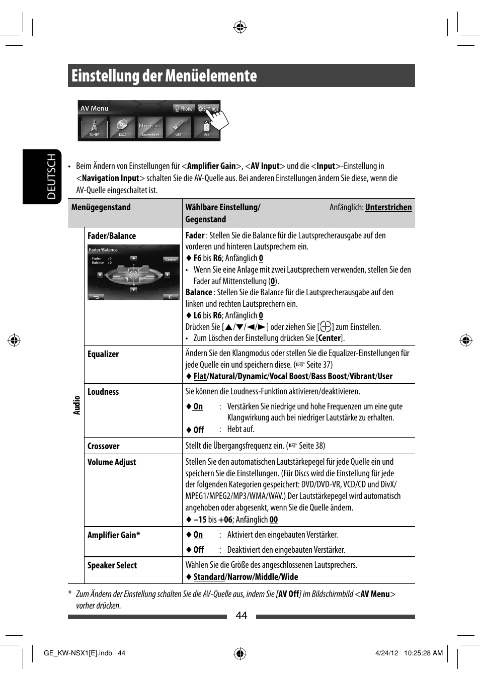 Einstellung der menüelemente | JVC KW-NSX1 User Manual | Page 114 / 282