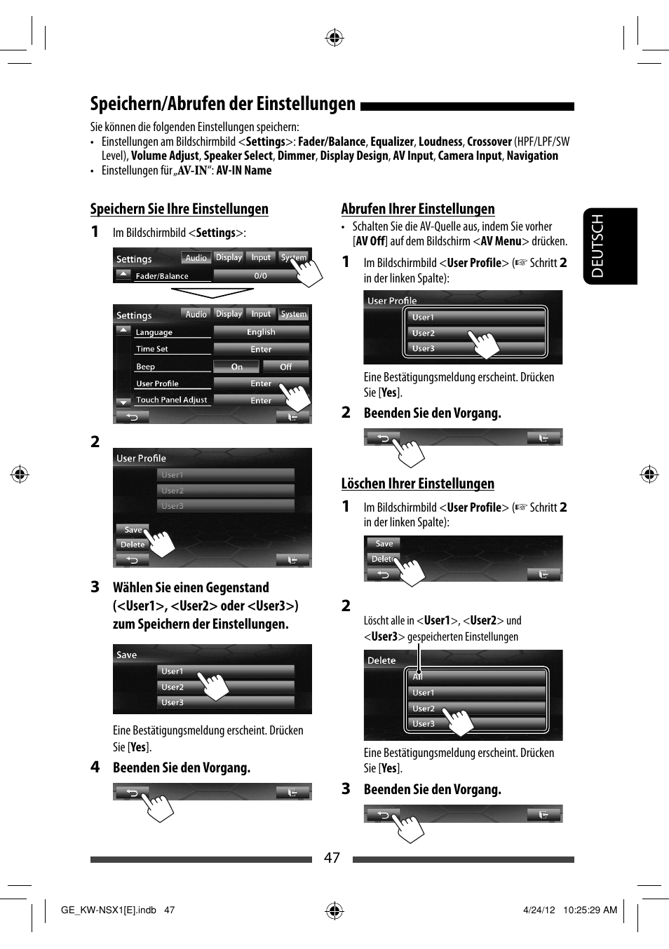 Speichern/abrufen der einstellungen | JVC KW-NSX1 User Manual | Page 117 / 282