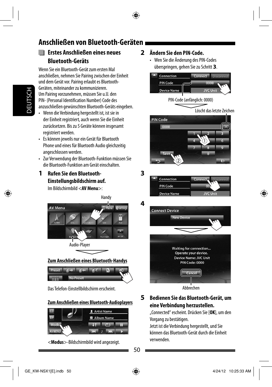 Anschließen von bluetooth-geräten | JVC KW-NSX1 User Manual | Page 120 / 282