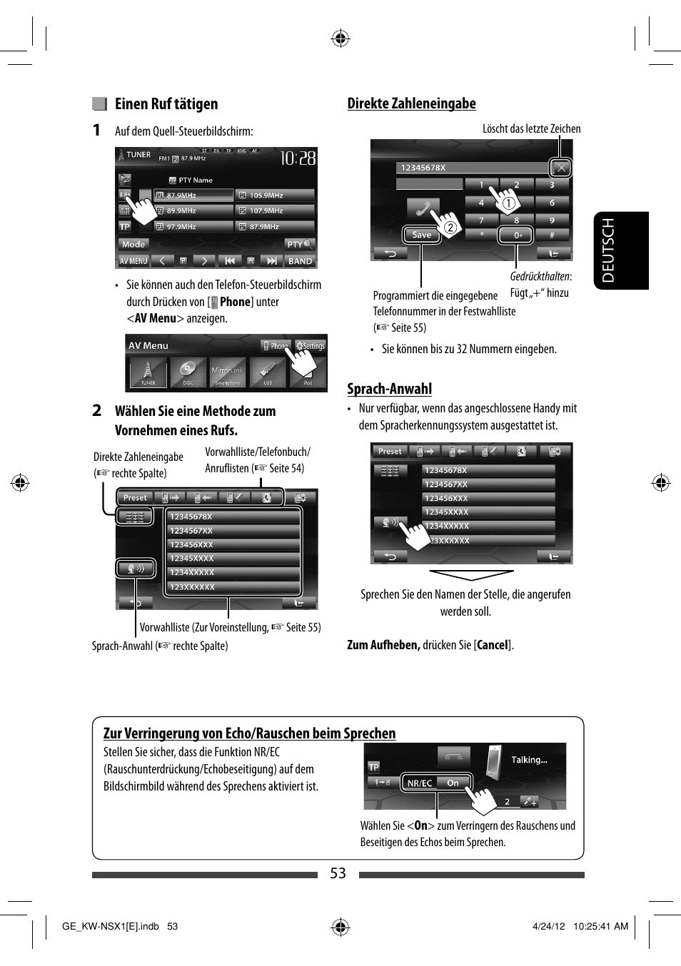 Einen ruf tätigen | JVC KW-NSX1 User Manual | Page 123 / 282