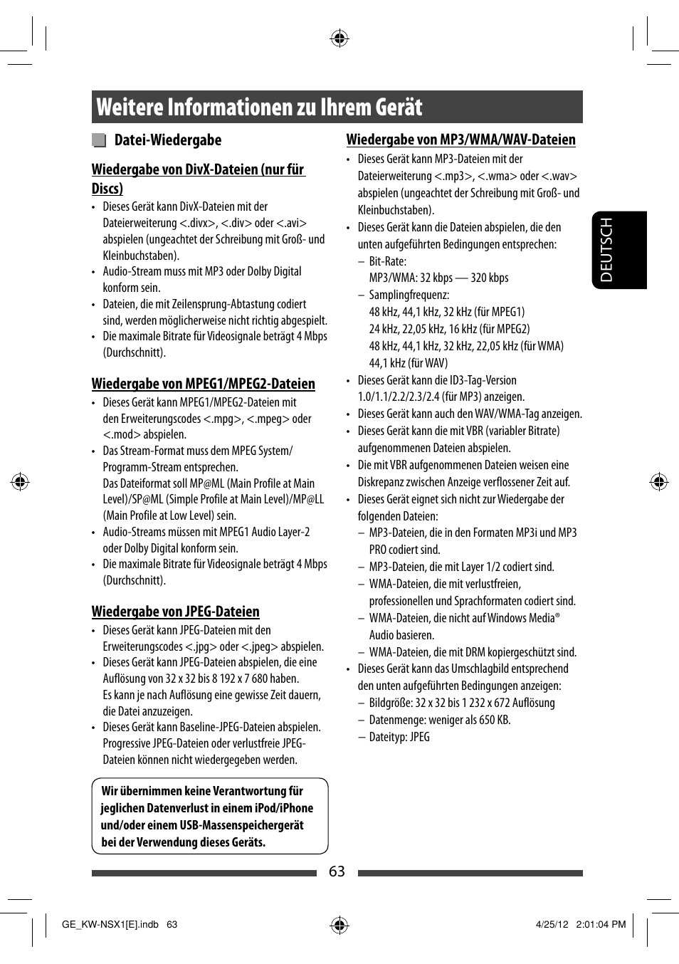 Weitere informationen zu ihrem gerät, Datei-wiedergabe | JVC KW-NSX1 User Manual | Page 133 / 282