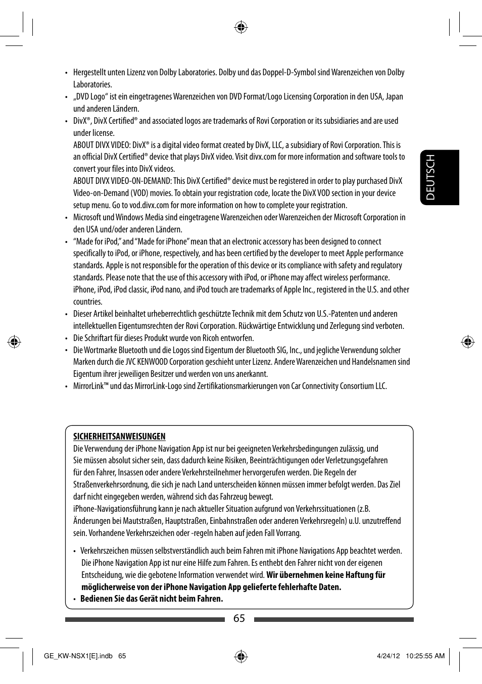 65 deut sch | JVC KW-NSX1 User Manual | Page 135 / 282