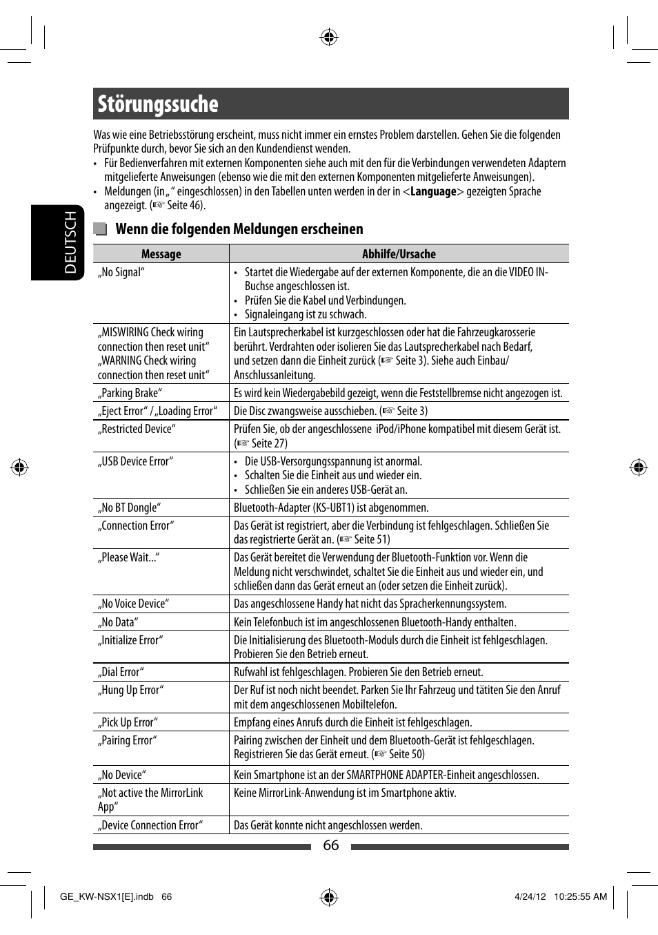 Störungssuche, Wenn die folgenden meldungen erscheinen | JVC KW-NSX1 User Manual | Page 136 / 282