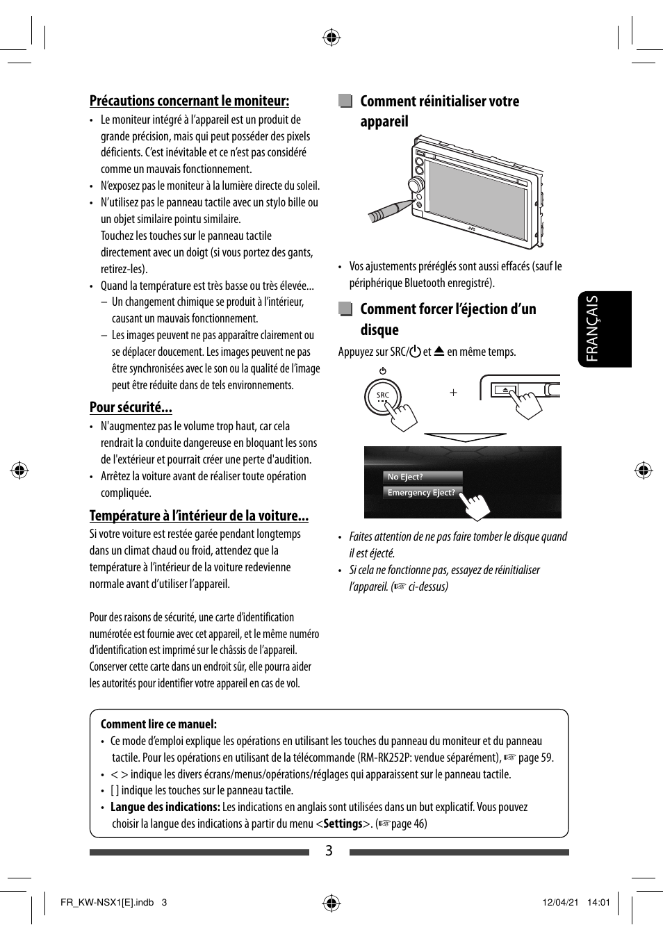 Comment réinitialiser votre appareil, Comment forcer l’éjection d’un disque | JVC KW-NSX1 User Manual | Page 143 / 282