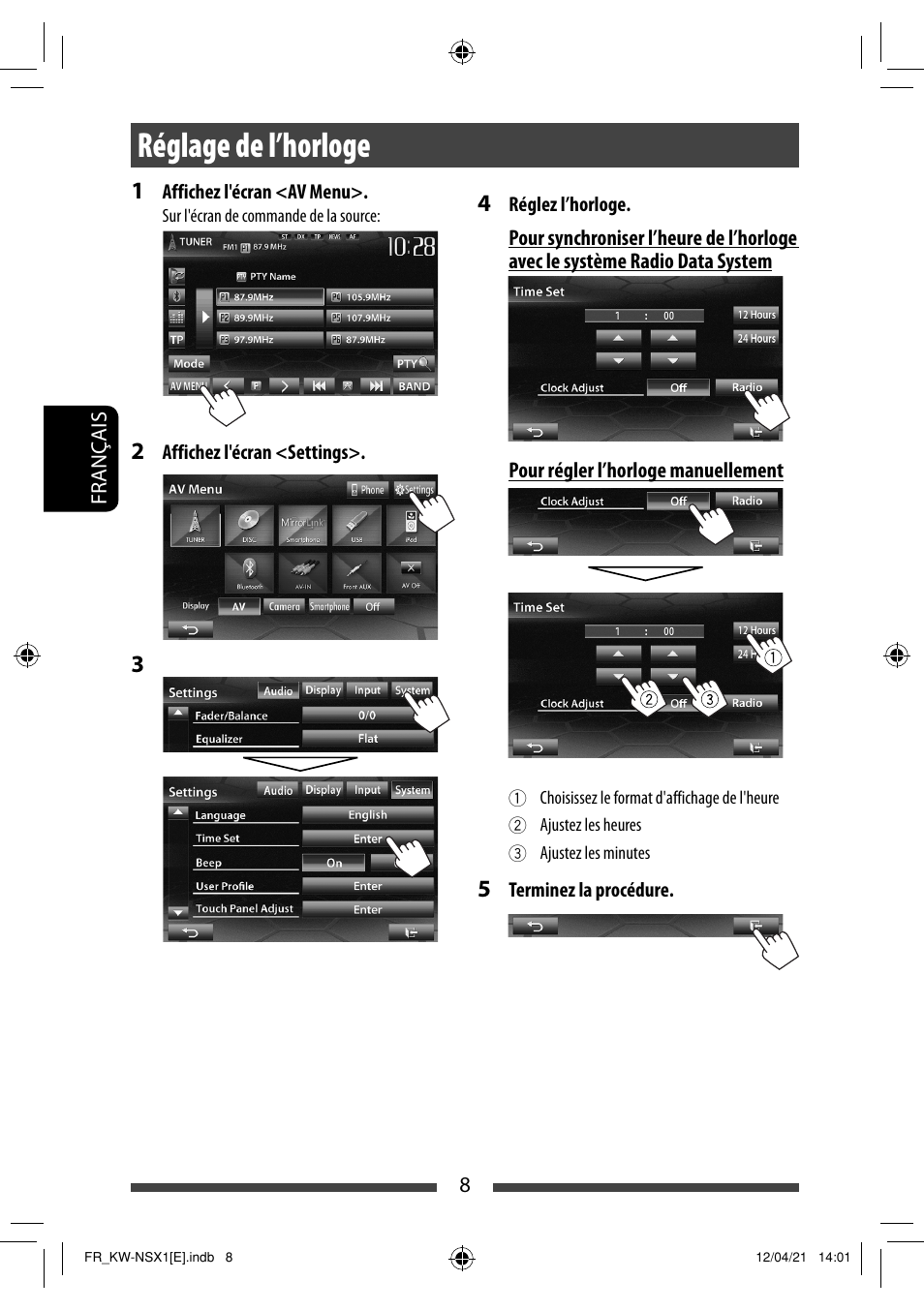 Réglage de l’horloge | JVC KW-NSX1 User Manual | Page 148 / 282