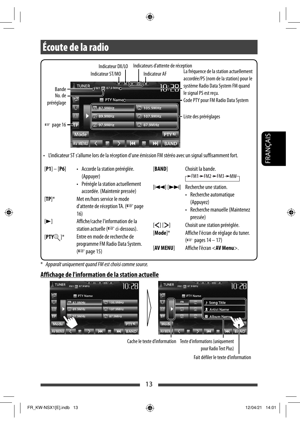 Écoute de la radio | JVC KW-NSX1 User Manual | Page 153 / 282