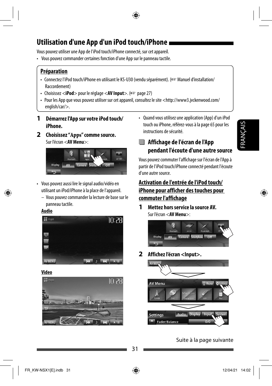 Utilisation d'une app d'un ipod touch/iphone | JVC KW-NSX1 User Manual | Page 171 / 282