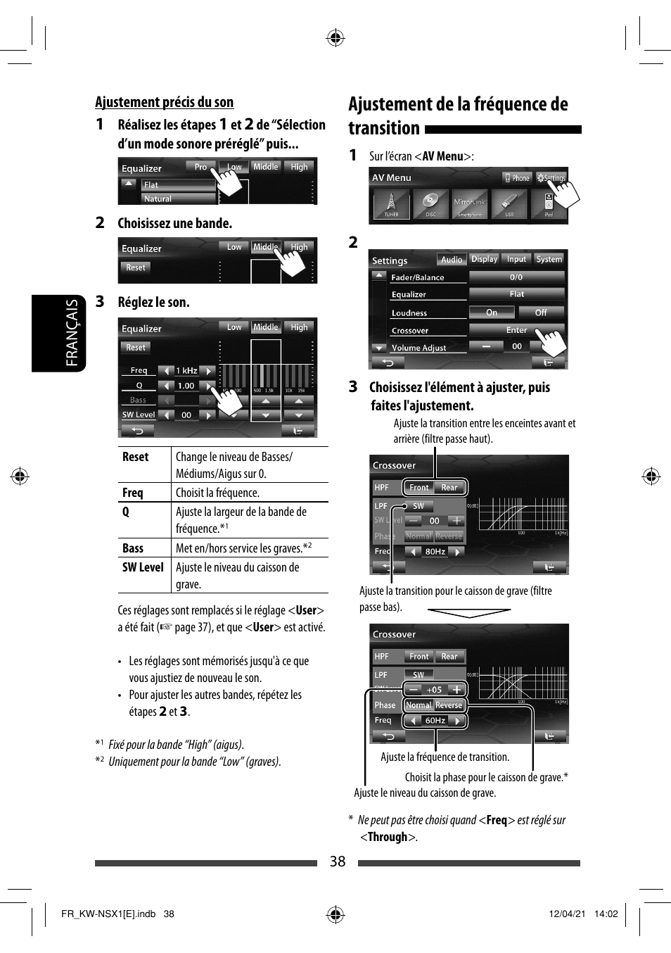 Ajustement de la fréquence de transition | JVC KW-NSX1 User Manual | Page 178 / 282