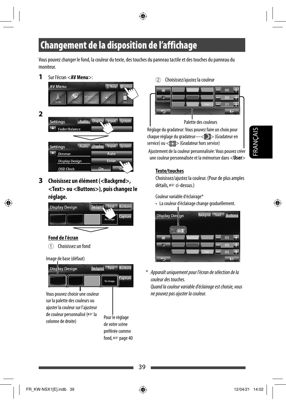 Changement de la disposition de l’affichage | JVC KW-NSX1 User Manual | Page 179 / 282