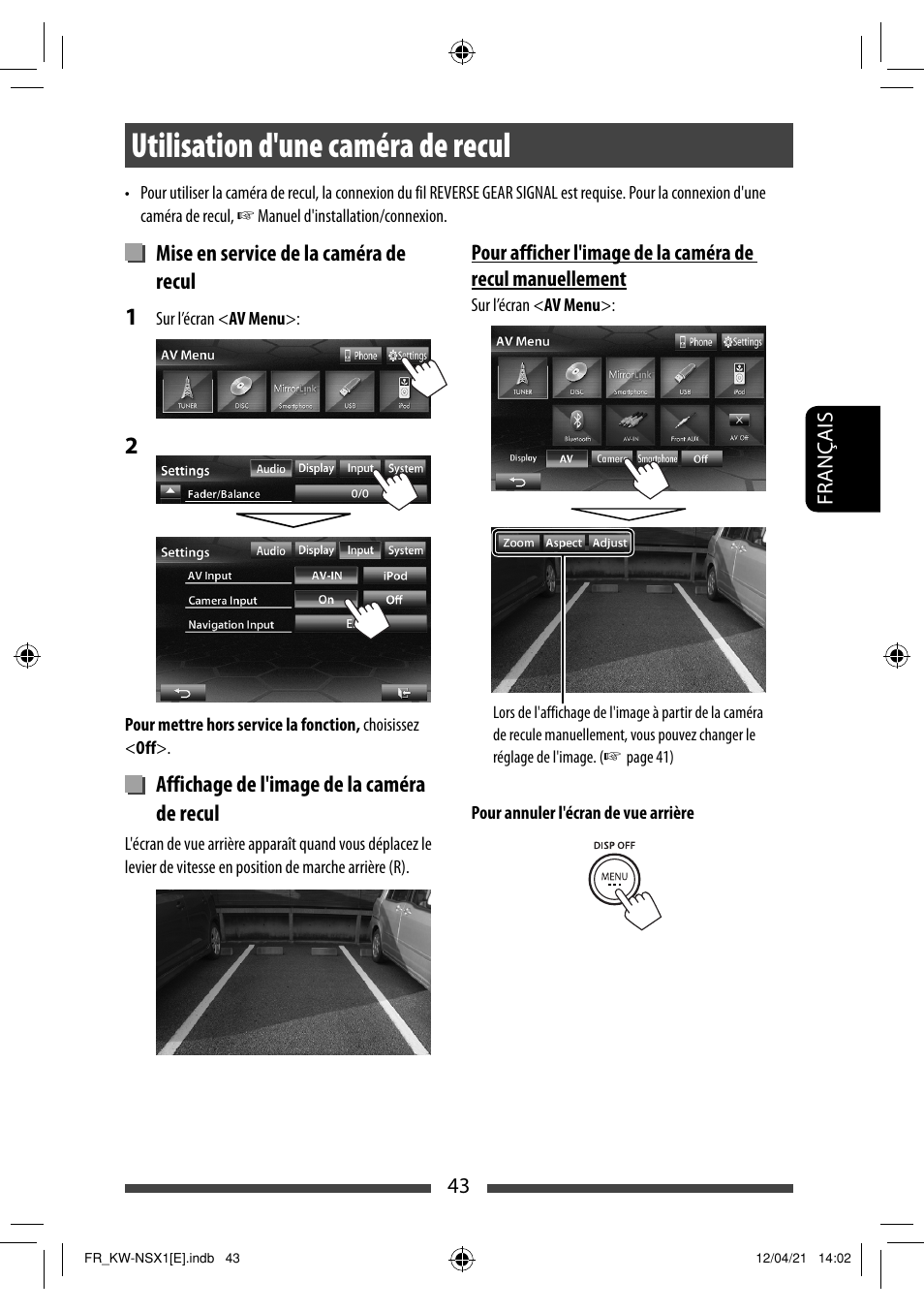 Utilisation d'une caméra de recul | JVC KW-NSX1 User Manual | Page 183 / 282