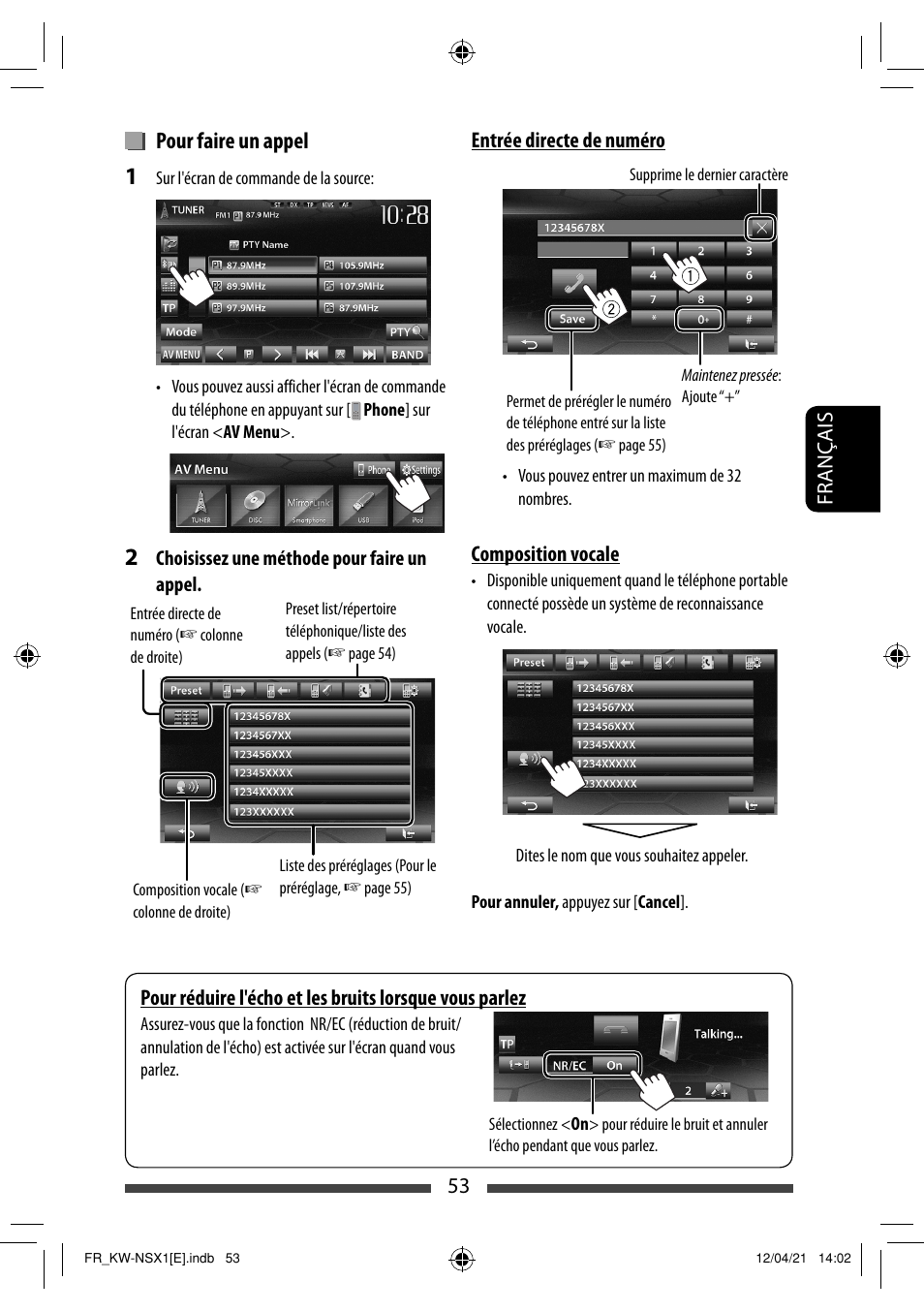 Pour faire un appel | JVC KW-NSX1 User Manual | Page 193 / 282