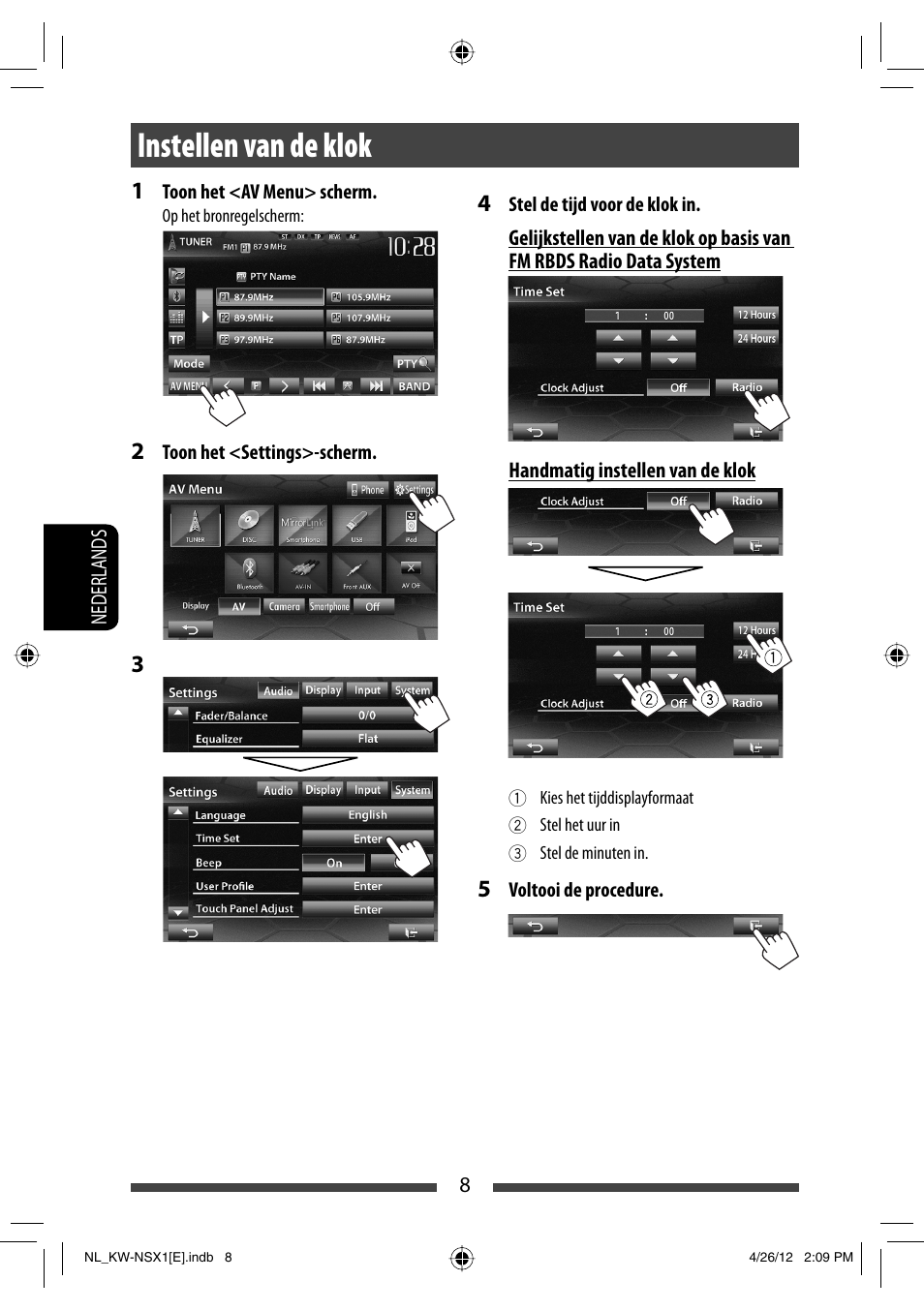 Instellen van de klok | JVC KW-NSX1 User Manual | Page 218 / 282