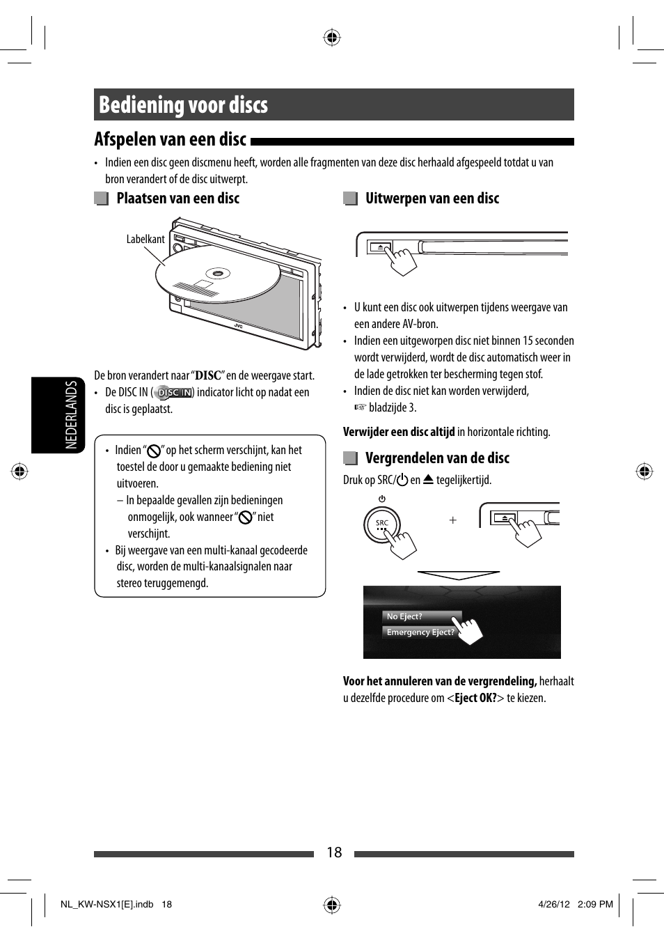 Bediening voor discs, Afspelen van een disc | JVC KW-NSX1 User Manual | Page 228 / 282