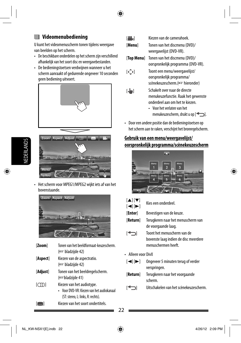 Videomenubediening | JVC KW-NSX1 User Manual | Page 232 / 282