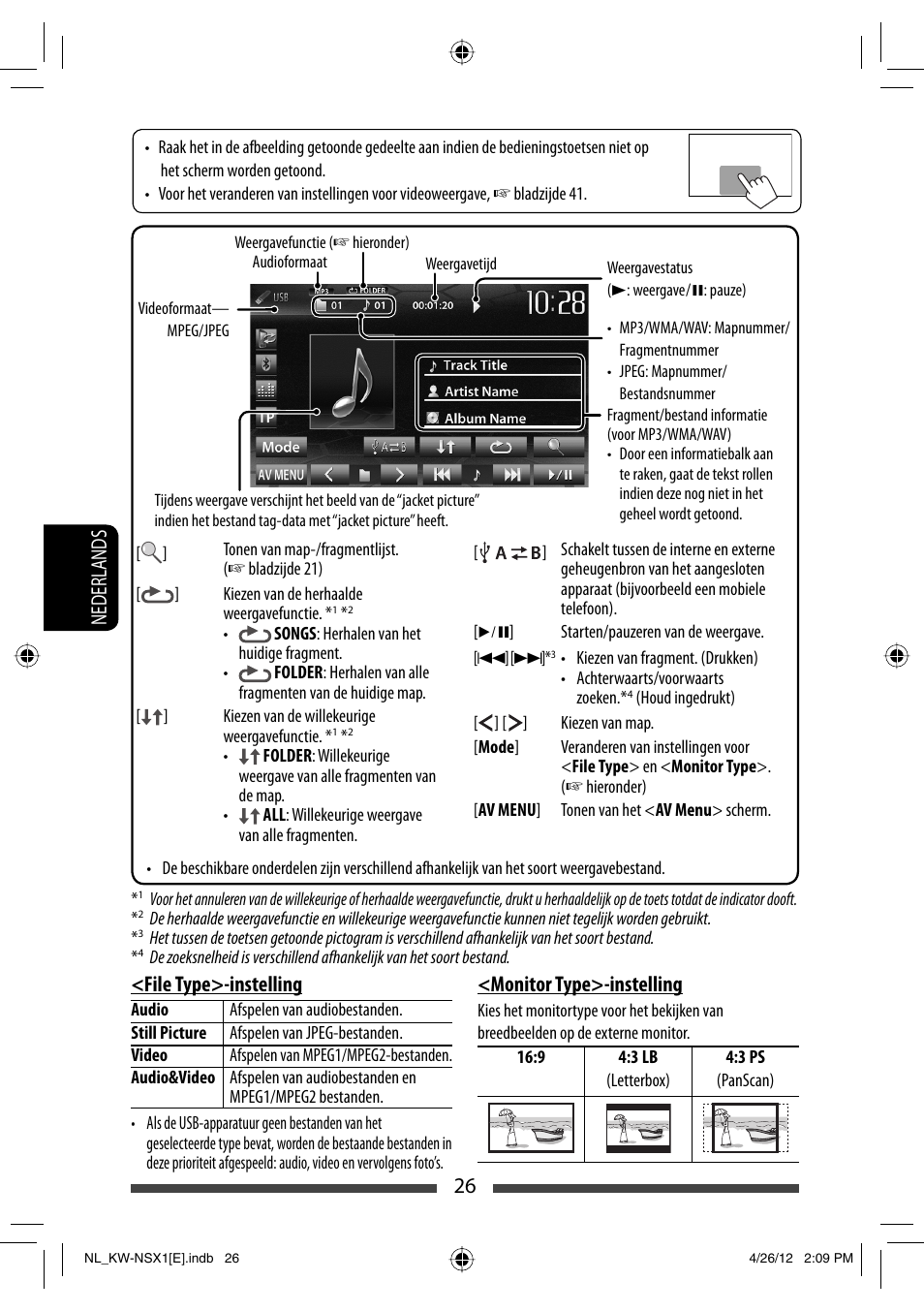 26 nederlands <file type>-instelling, Monitor type>-instelling | JVC KW-NSX1 User Manual | Page 236 / 282