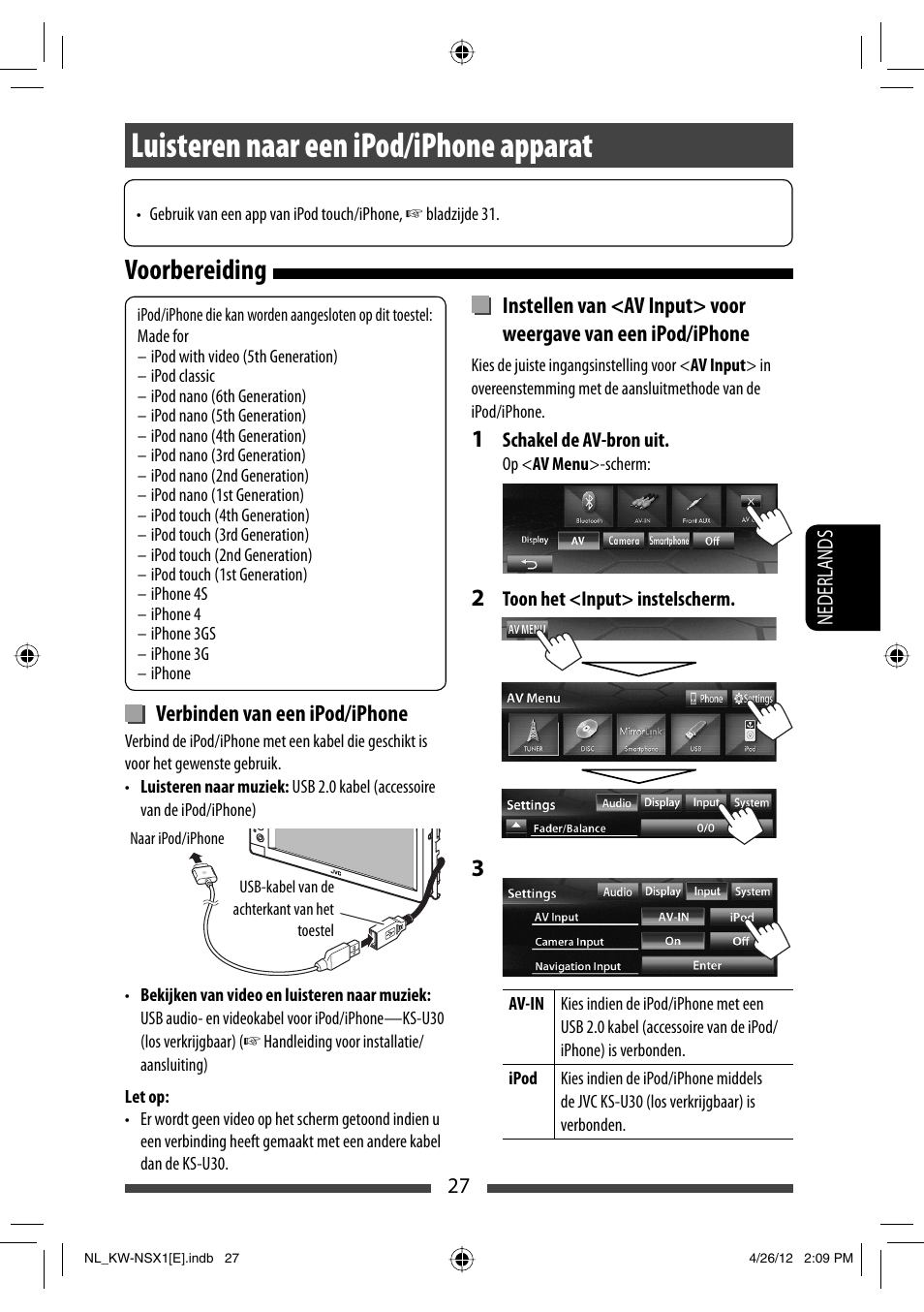 Luisteren naar een ipod/iphone apparat, Voorbereiding | JVC KW-NSX1 User Manual | Page 237 / 282