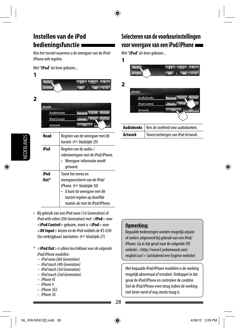 Instellen van de ipod bedieningsfunctie | JVC KW-NSX1 User Manual | Page 238 / 282