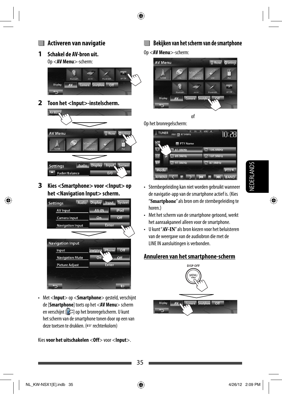 Activeren van navigatie, Bekijken van het scherm van de smartphone | JVC KW-NSX1 User Manual | Page 245 / 282