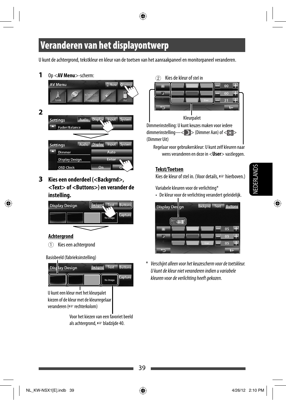 Veranderen van het displayontwerp | JVC KW-NSX1 User Manual | Page 249 / 282