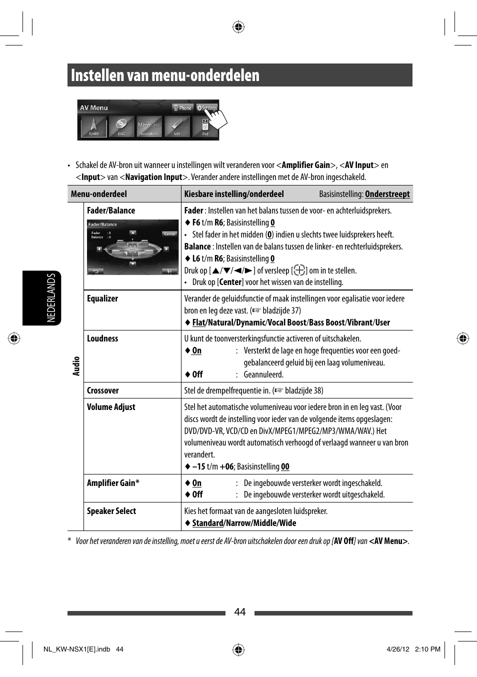 Instellen van menu-onderdelen | JVC KW-NSX1 User Manual | Page 254 / 282