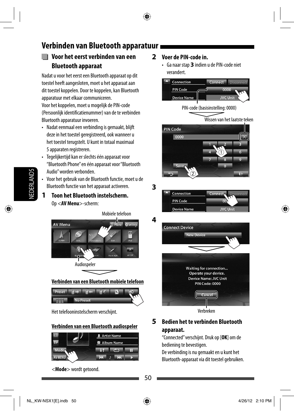 Verbinden van bluetooth apparatuur | JVC KW-NSX1 User Manual | Page 260 / 282