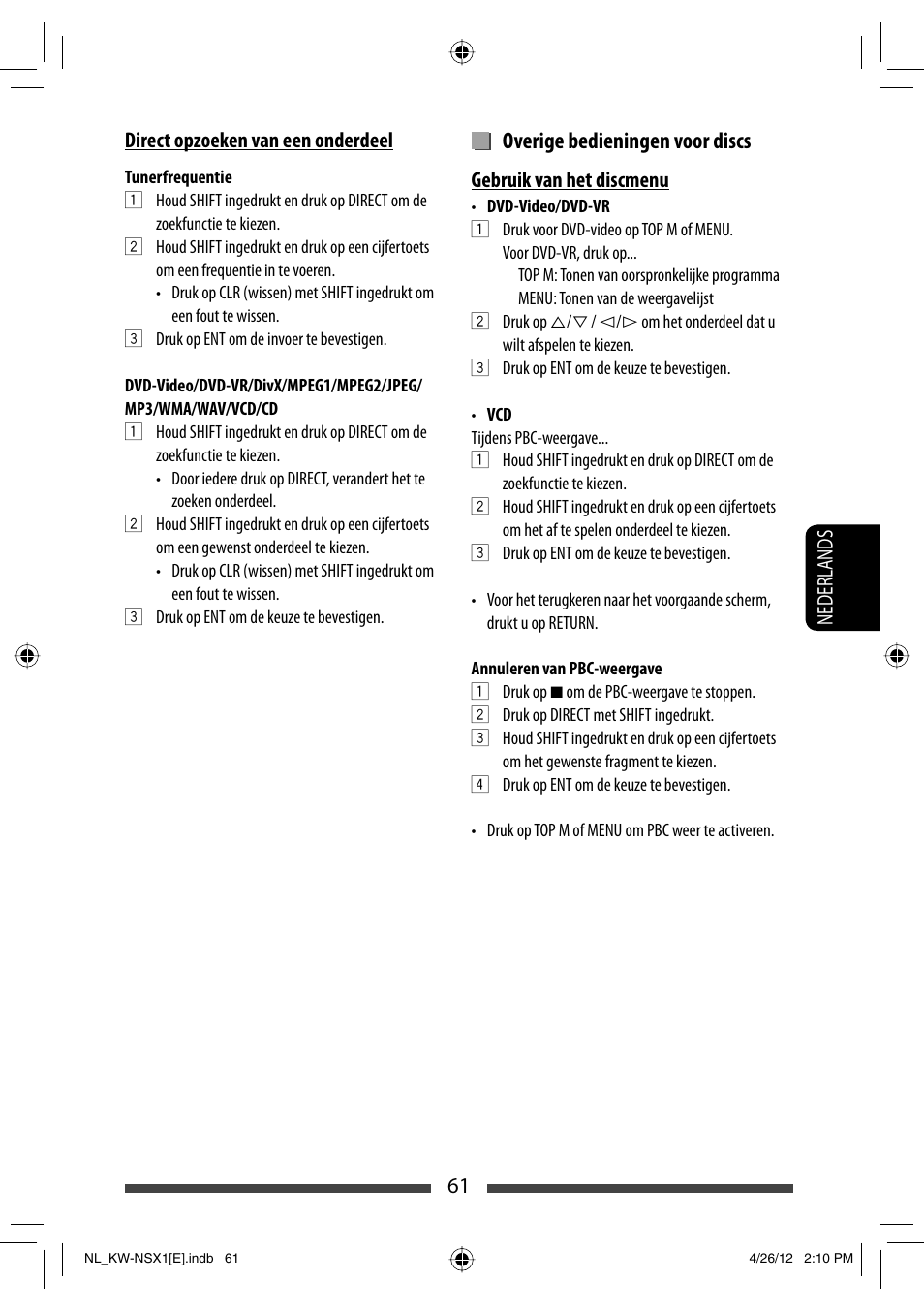 Overige bedieningen voor discs | JVC KW-NSX1 User Manual | Page 271 / 282