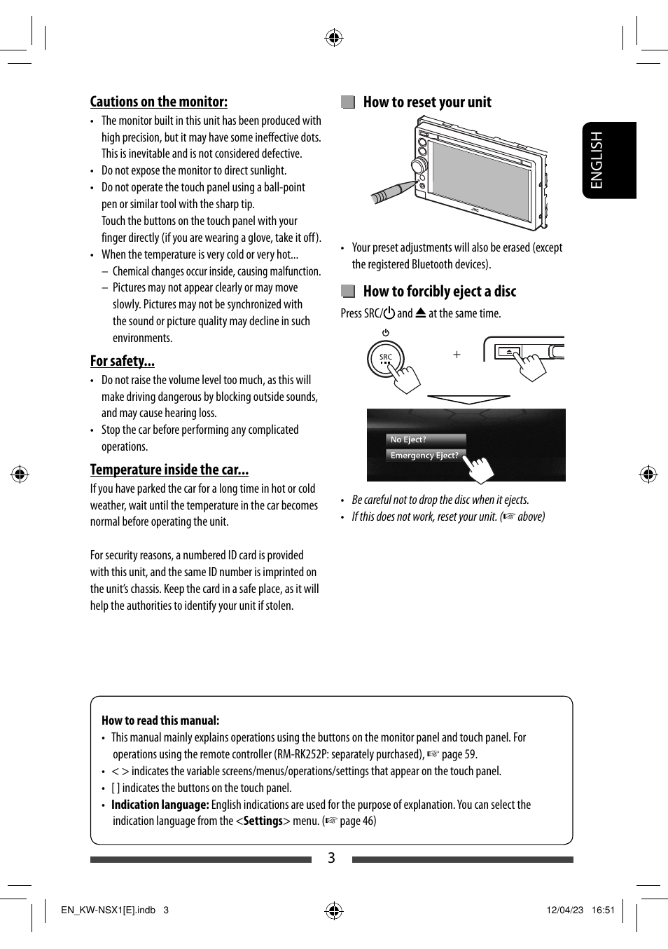 How to reset your unit, How to forcibly eject a disc | JVC KW-NSX1 User Manual | Page 3 / 282